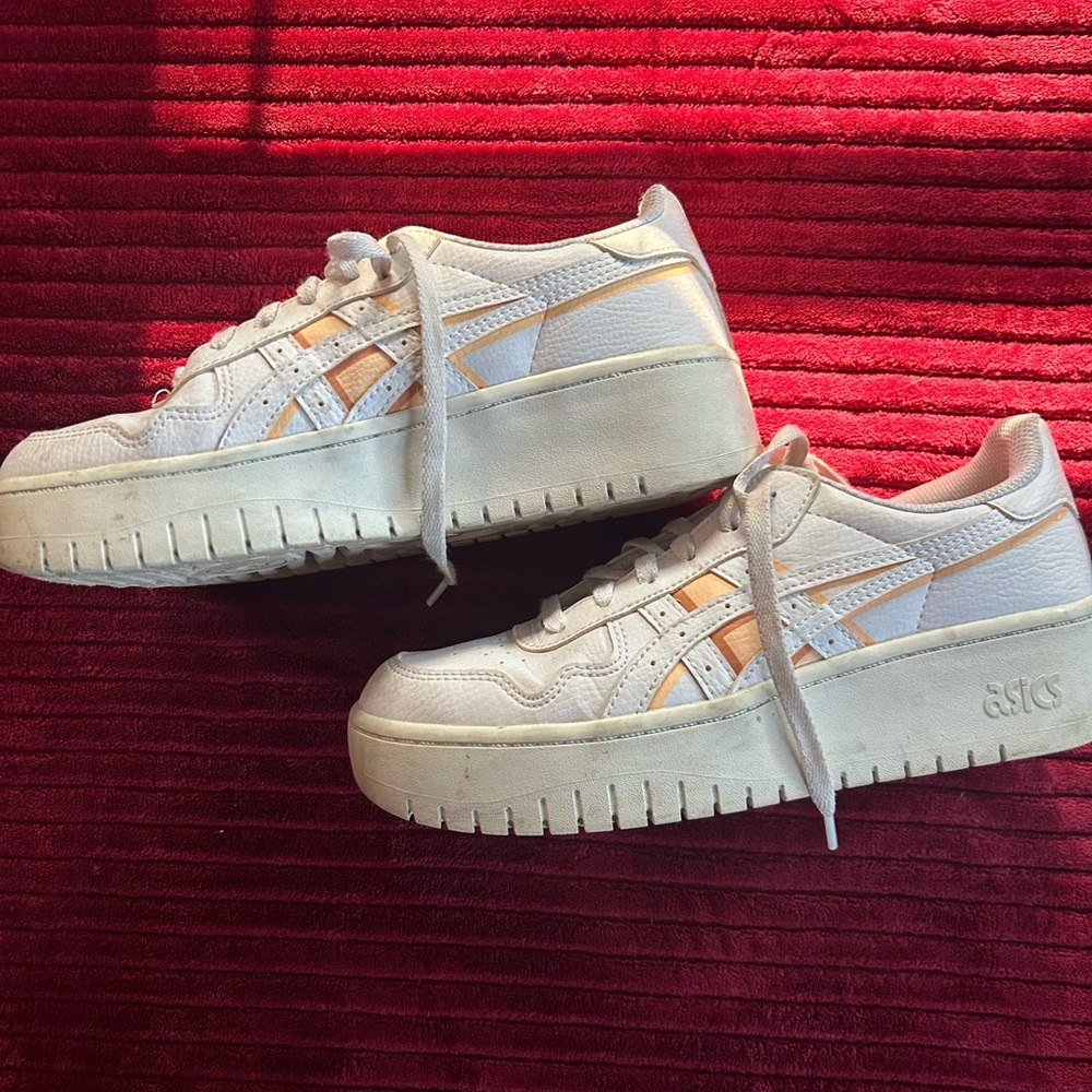 ASICS Women's White and Orange platform Sneakers